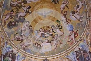 Decorative ceiling paintings of cherubs & dove of peace