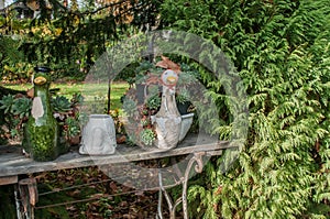 Decorative ceramic duck in a garden