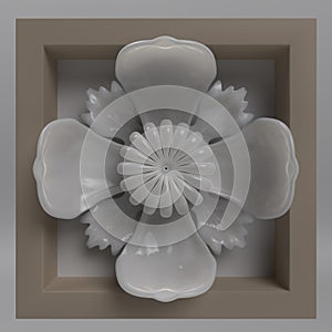 Decorative ceramic flower sculpted art, 3d illustration