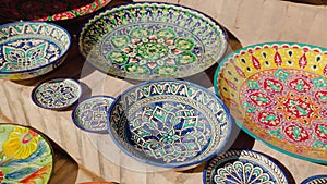 Decorative ceramic plates in Uzbekistan