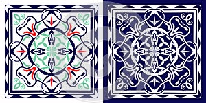 Decorative ceramic tile. Vector illustration. Square ornamentseamless tile