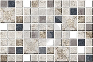 Decorative ceramic tiles with natural stone texture. Marble mosaic, element for interior design.