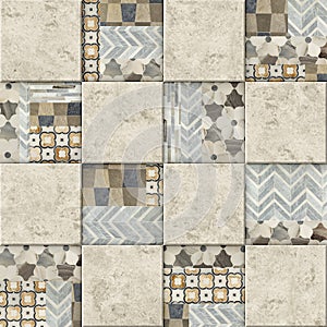Decorative ceramic tiles. Stone mosaic with patterns. Element for interior design.