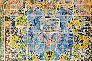 Decorative ceramic tilework of Golestan palace. photo