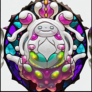 Decorative ceramic white jellyfish surrounded by colorful stained glass