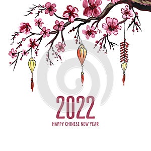 Decorative Cherry blossom 2022 chinese new year greeting card background