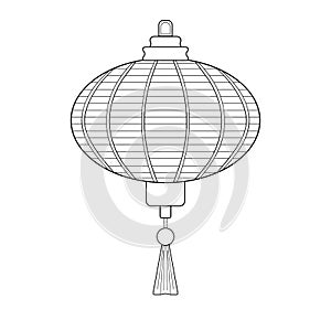 Decorative Chinese lantern with striped patterns on white isolated background. Winter celebration.