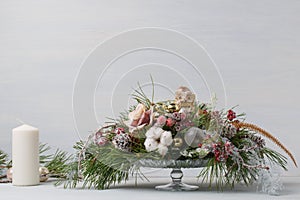 Decorative Christmas bouquet with candles