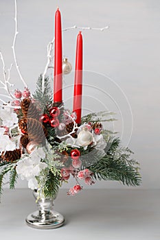 Decorative Christmas bouquet with red candles