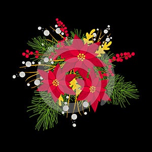 Decorative Christmas composition on a black background.