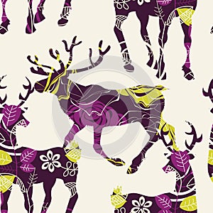 Decorative Christmas deers seamless pattern