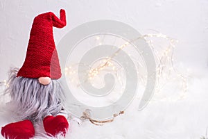 Decorative christmas elf or gnome with fairy lights
