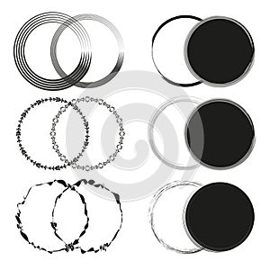 Decorative circle frames. Abstract round borders. Black and white vector. Artistic design elements.