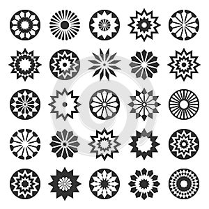 Decorative Circle Icons. Set of Round Radial Design Elements