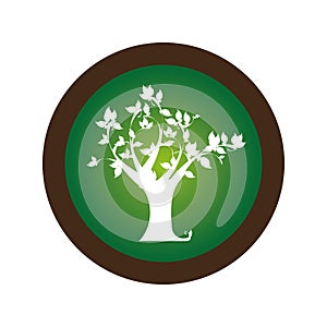Decorative circular stamp with leafy tree plant