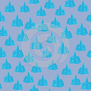 Decorative cold nature seamless pattern with random bright blue iceberg elements. Pale grey background