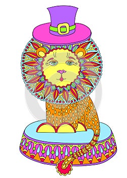 Decorative colored line art drawing of circus