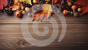 Decorative and colorful autumn fruit on a table in the fall. Generative AI illustrations