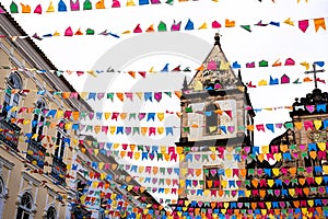 Decorative colorful flags are seen in the ornamentation of the Sao Joao festivities