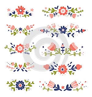 Decorative colorful floral compositions set 2