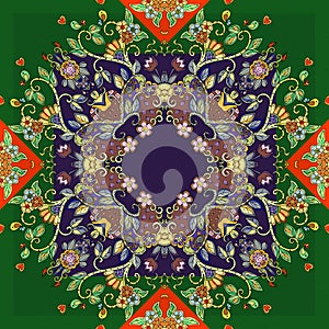 Decorative colorful floral ornament. Can be used for cards, bandana prints, kerchief design