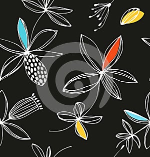 Decorative colorful floral seamless pattern. Vector summer background with cute flowers.
