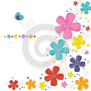 Decorative colorful flowers with butterfly greeting card