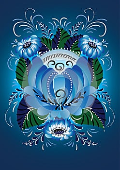 Decorative composition with blue flowers