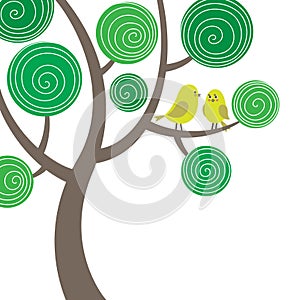 Decorative composition with two birds on the tree