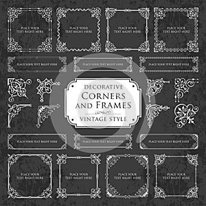 Decorative corners and frames on a chalkboard background - vintage style