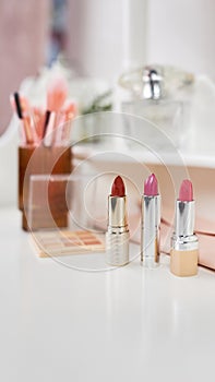 Decorative cosmetics on dressing table