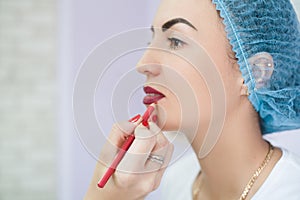 Decorative cosmetology permanent makeup lips