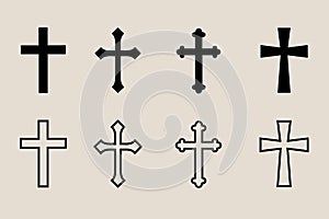 Decorative crucifix religion catholic symbol, Christian crosses. orthodox faith church cross icons design