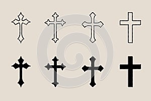 Decorative crucifix religion catholic symbol, Christian crosses. orthodox faith church cross icons design