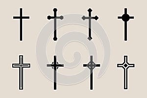 Decorative crucifix religion catholic symbol, Christian crosses. orthodox faith church cross icons design