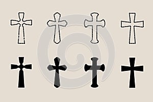 Decorative crucifix religion catholic symbol, Christian crosses. orthodox faith church cross icons design