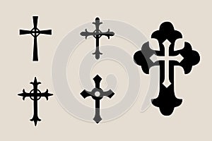 Decorative crucifix religion catholic symbol, Christian crosses. orthodox faith church cross icons design