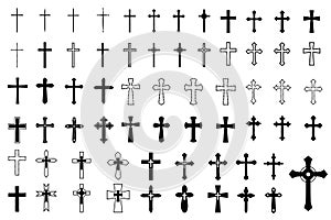 Decorative crucifix religion catholic symbol, Christian crosses. orthodox faith church cross icons design