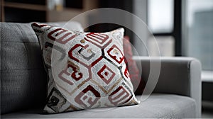 Decorative Cushion with Geometric Pattern on a Modern Sofa