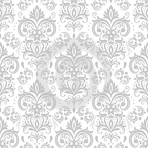 Decorative damask pattern. Vintage ornament, baroque flowers and silver venetian ornate floral ornaments seamless vector