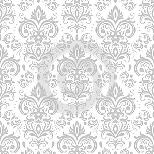 Decorative damask pattern. Vintage ornament, baroque flowers and silver venetian ornate floral ornaments seamless vector