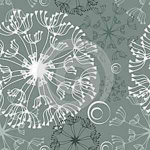 Decorative dandelion field, vector seamless background, pattern.