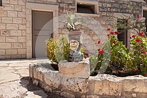 Decorative decorations are in the garden of the Deir Al-Mukhraqa Carmelite Monastery in northern Israel