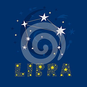 A decorative design of zodiac constellation Libra with lettering name photo