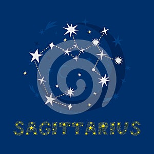 A decorative design of zodiac constellation Sagittarius with lettering name photo