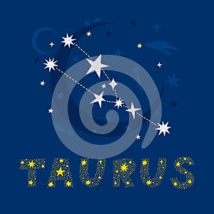 A decorative design of zodiac constellation Taurus with lettering name photo