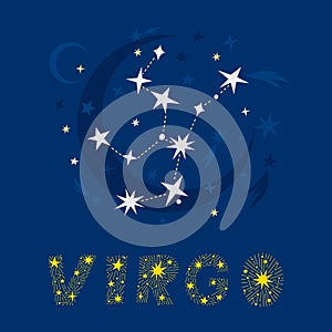 A decorative design of zodiac constellation Virgo with lettering name photo