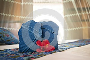 Decorative detail of a bed of traditional Thai wooden house. Thailand