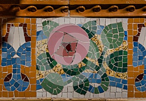 Decorative detail of the Palau de la Musica Catalana by Lluis Domenech i Montaner. Barcelona, Catalonia.