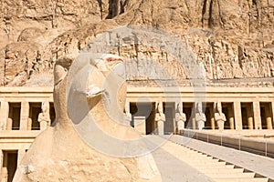 Decorative detail in the temple of queen Hatshepsut in ancient Thebes, Luxor, Egypt